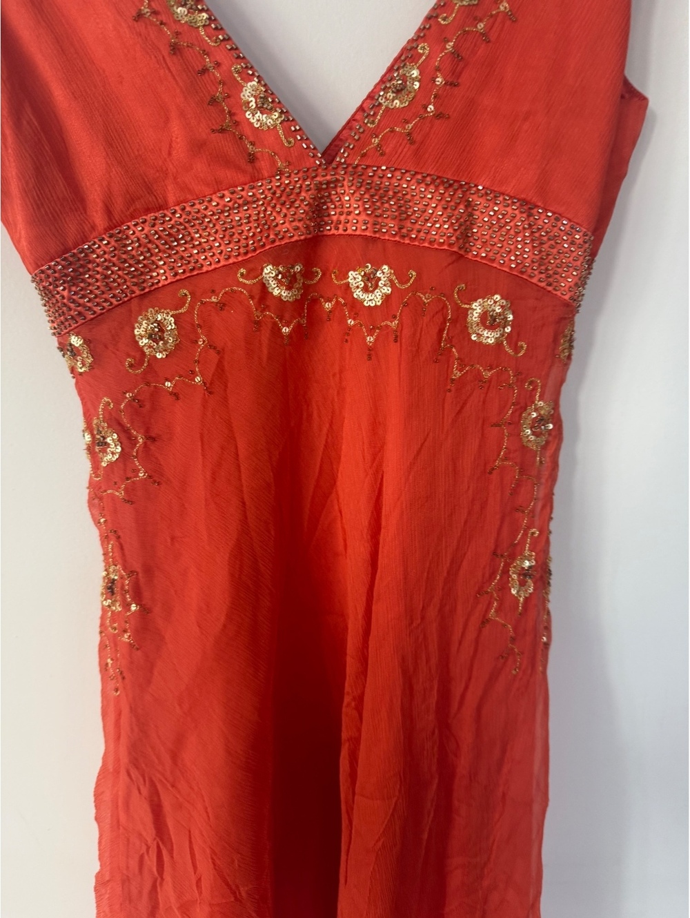 NWT DEADSTOCK Y2K Fairy Silk Beaded Orange Euro Dress Laundry by Shelli Segal - Picture 10 of 13